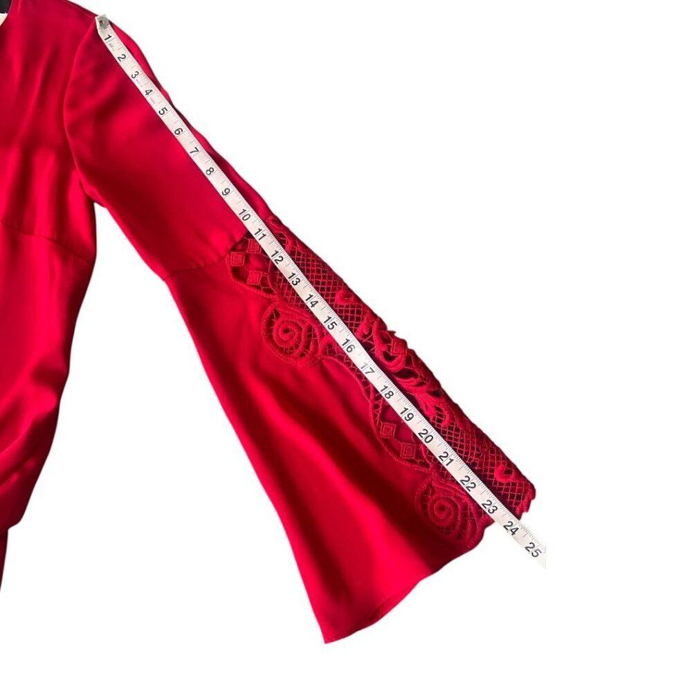 NWT Mika Mindel Cherry Red Lace Bell Sleeve Zip Back Cindy Dress XS Reg. $169 - Picture 12 of 12